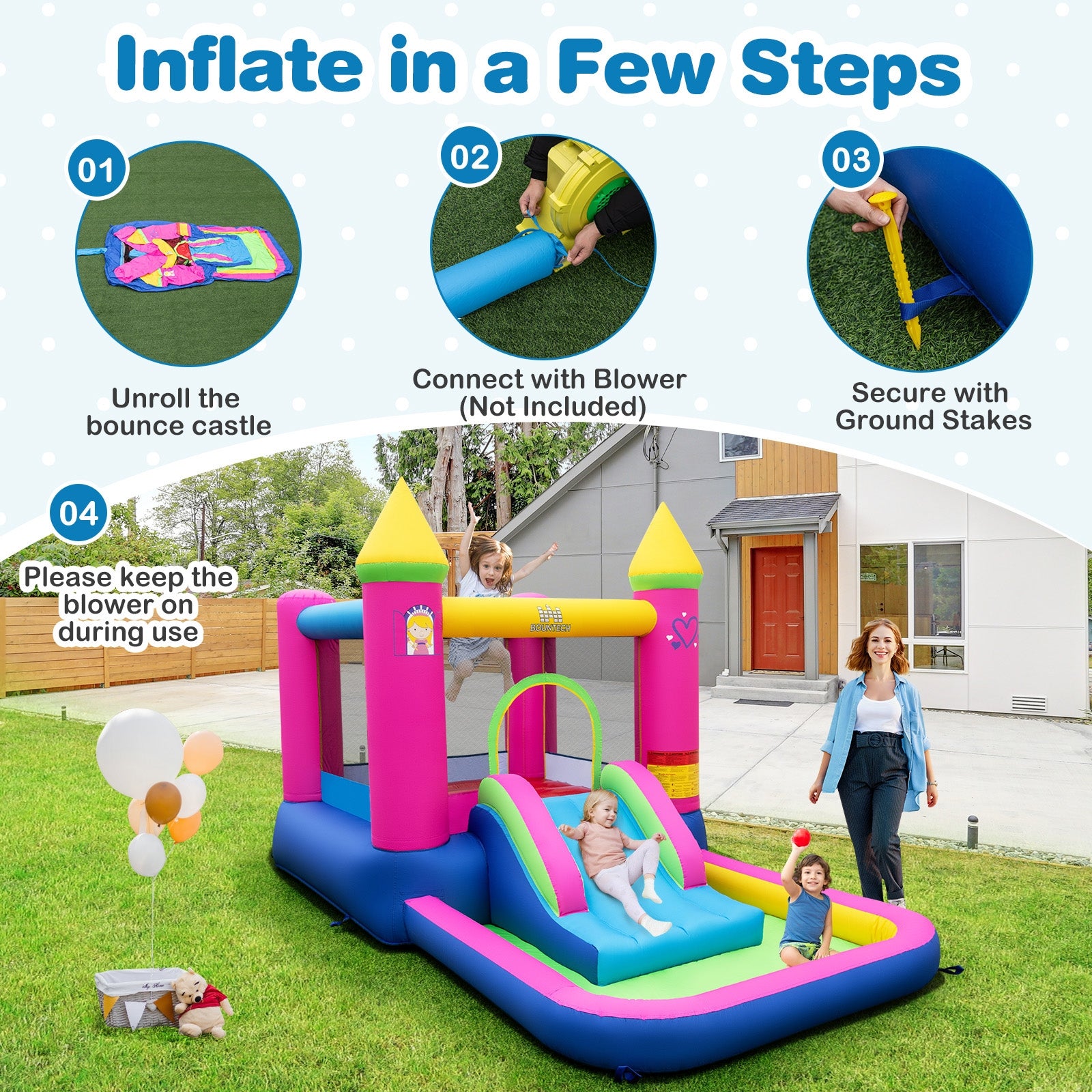 Inflatable Bounce House, 4-in-1 Princess Bouncy Castle, Multicolor Bounce House at Gallery Canada