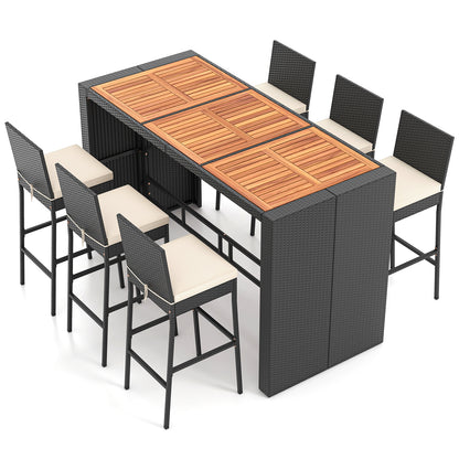 7 Pieces Patio Rattan Bar Set with Seat Cushions for Porch Yard Garden Patio Bar Furniture Black, Off White at Gallery Canada
