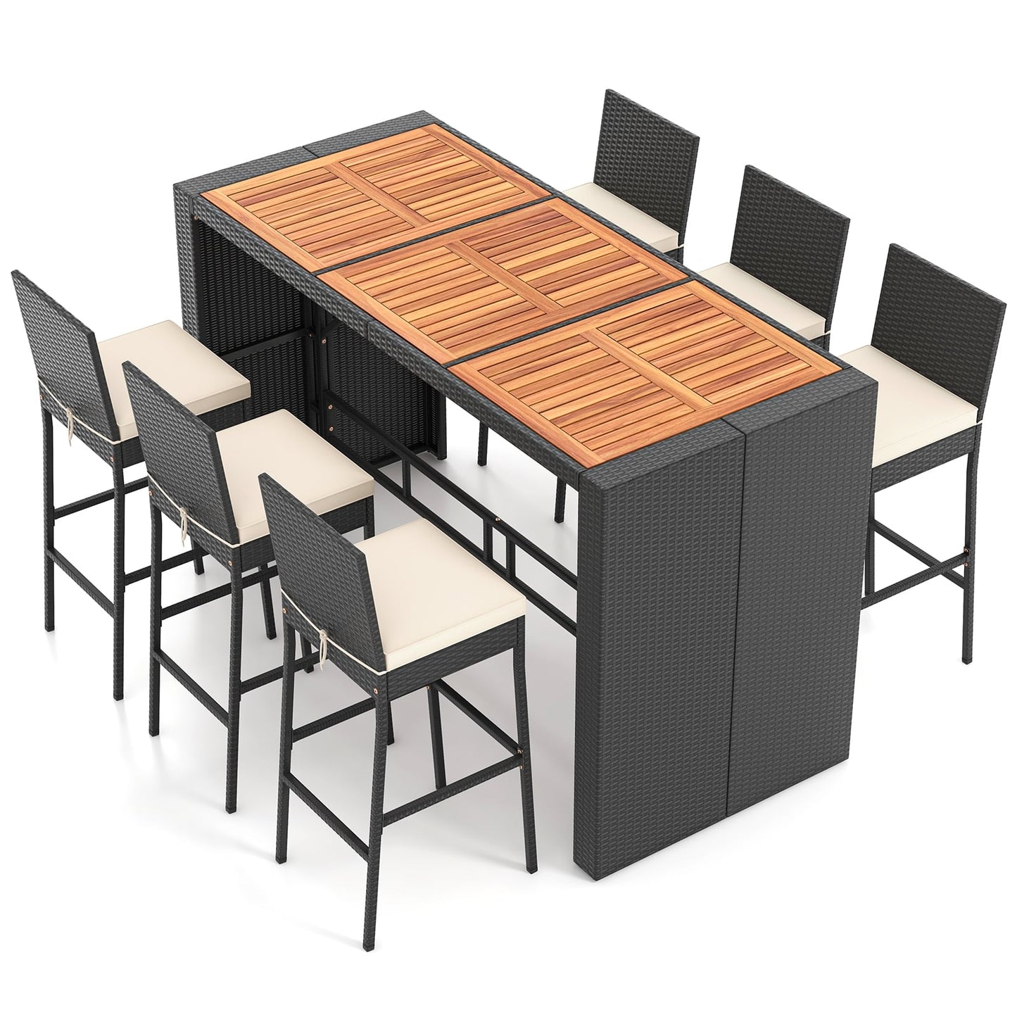 7 Piece Patio Rattan Bar Set, Seat Cushions, Porch Yard Garden Patio Bar Furniture at Gallery Canada
