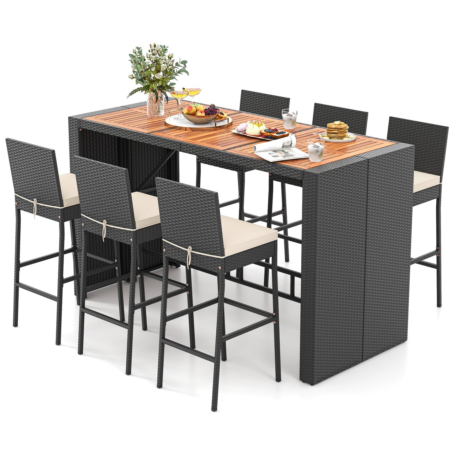 7 Pieces Patio Rattan Bar Set with Seat Cushions for Porch Yard Garden Patio Bar Furniture at Gallery Canada