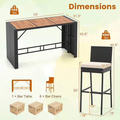 7 Pieces Patio Rattan Bar Set with Seat Cushions for Porch Yard Garden Patio Bar Furniture at Gallery Canada