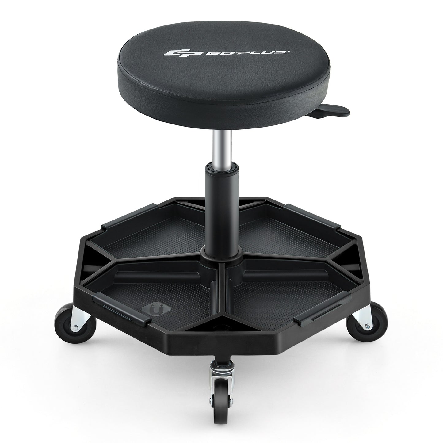 330 LBS Capacity Pneumatic Rolling Mechanic Stool with Padded Seat, Black Garages Black at Gallery Canada