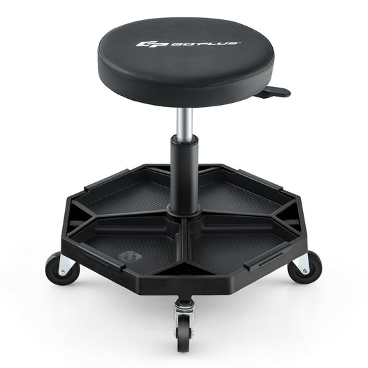 330 LBS Capacity Pneumatic Rolling Mechanic Stool with Padded Seat, Black Garages Black at Gallery Canada