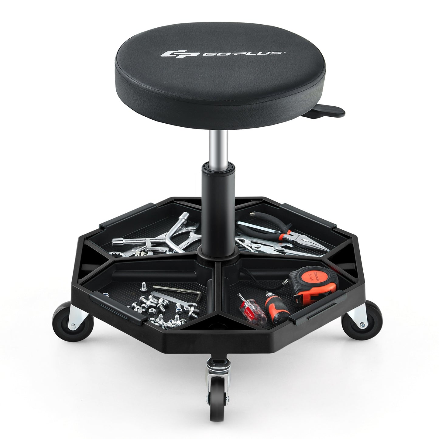 330 LBS Capacity Pneumatic Rolling Mechanic Stool with Padded Seat, Black Garages at Gallery Canada