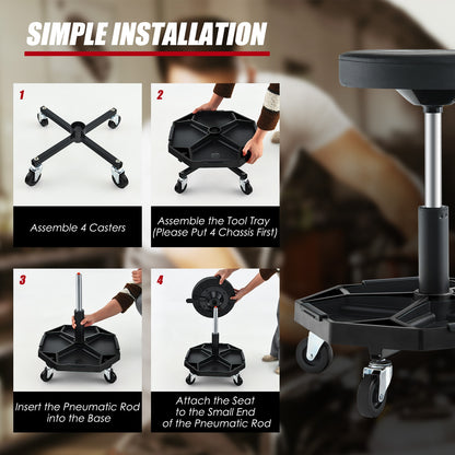 330 LBS Capacity Pneumatic Rolling Mechanic Stool with Padded Seat, Black Garages at Gallery Canada