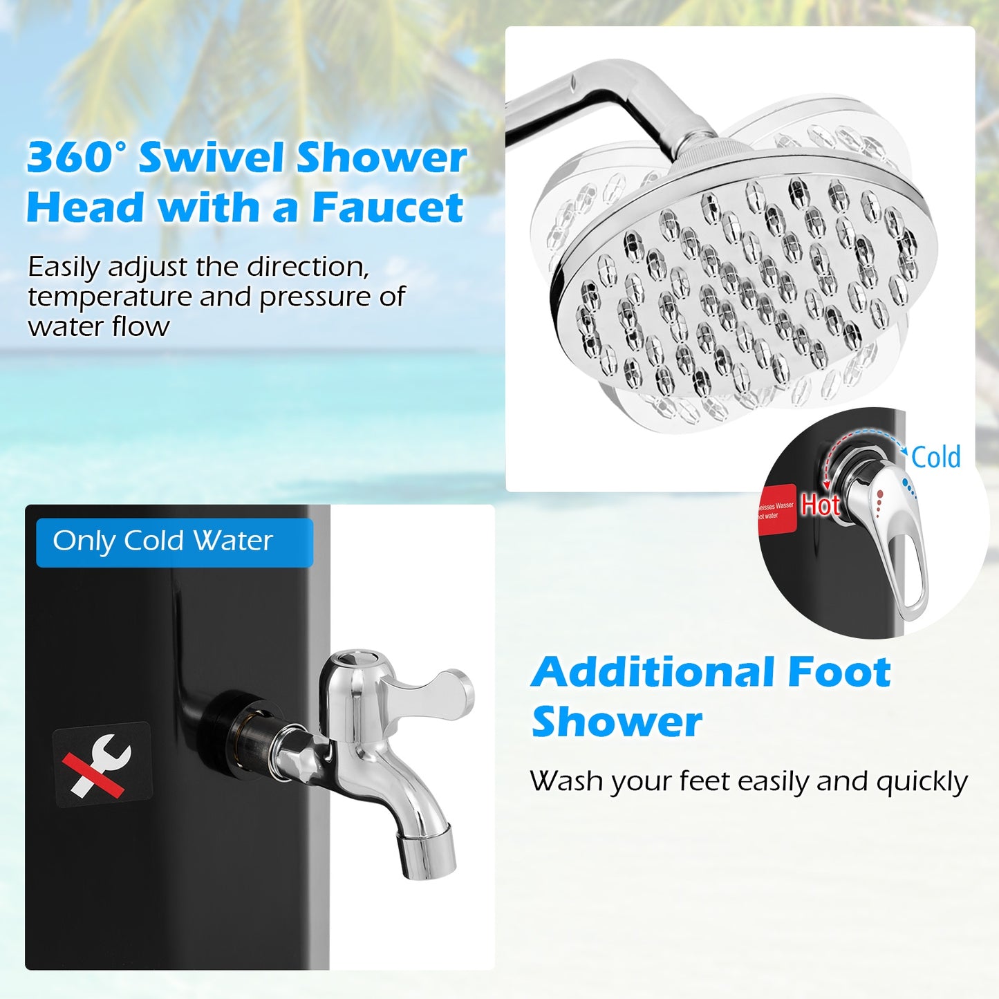 7.5 Feet 15.9 Gallon Solar Heated Outdoor Shower with Shower Head, Black Portable Toilets & Showers at Gallery Canada
