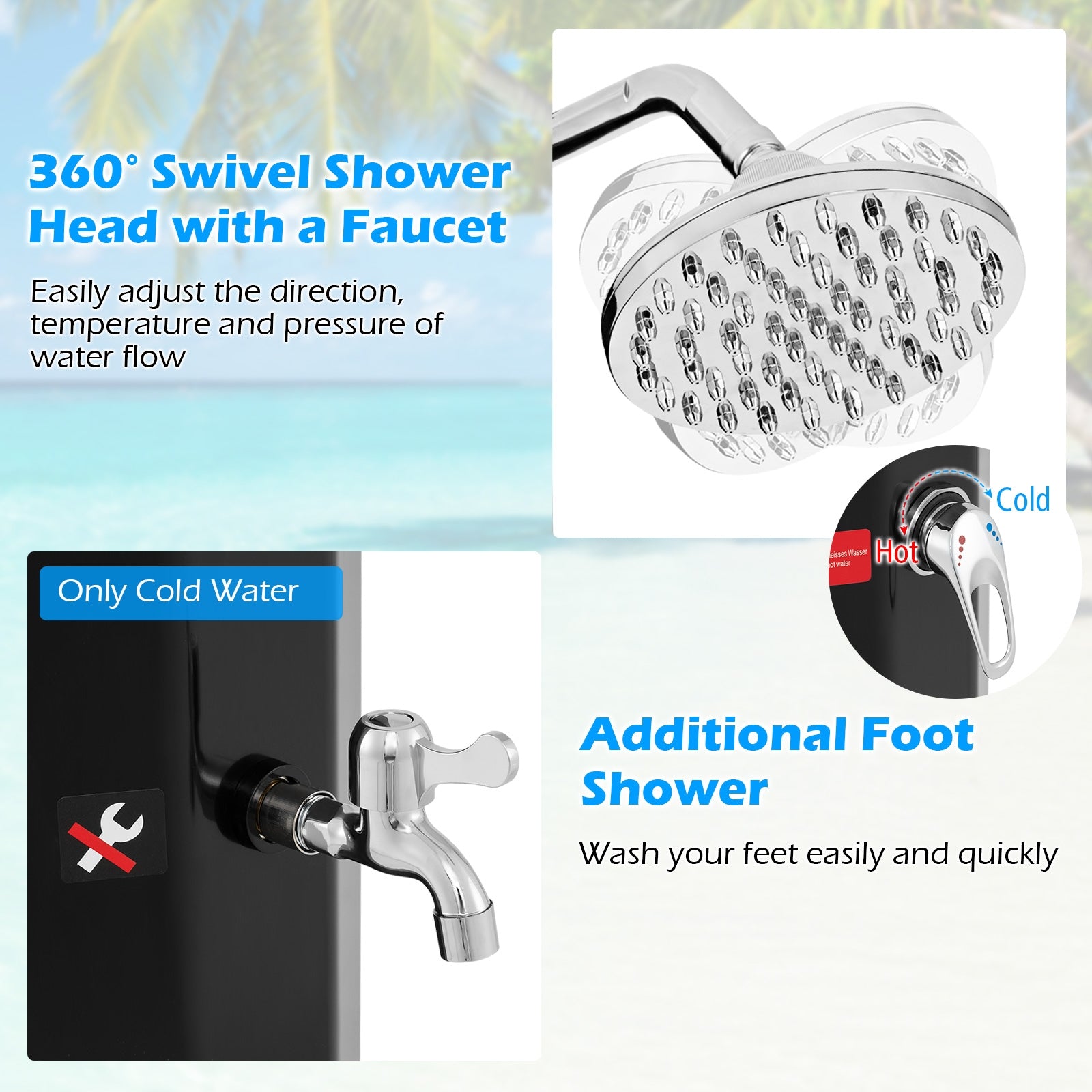 7.5 Feet 15.9 Gallon Solar Heated Outdoor Shower with Shower Head, Black Portable Toilets & Showers at Gallery Canada