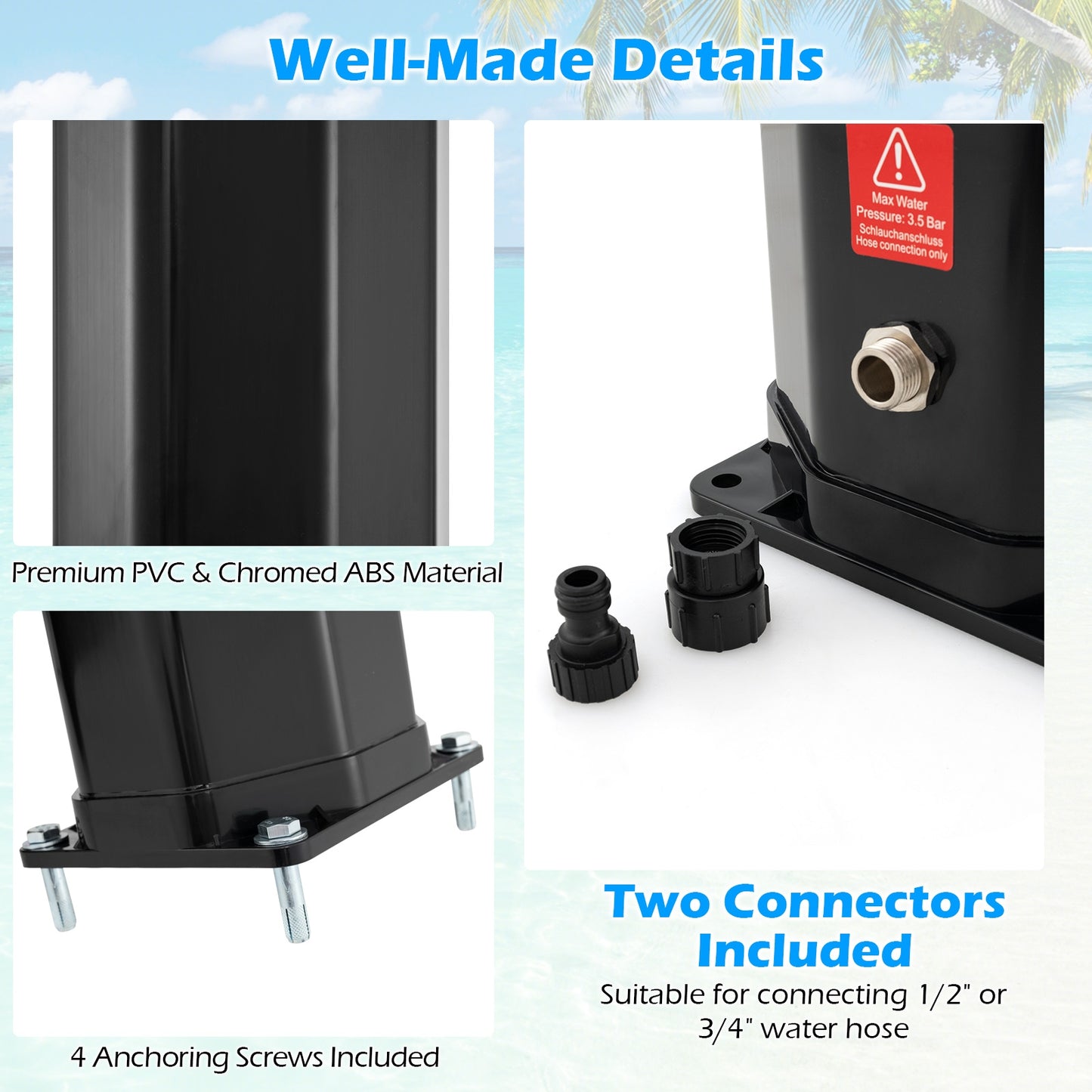 7.5 Feet 15.9 Gallon Solar Heated Outdoor Shower with Shower Head, Black Portable Toilets & Showers at Gallery Canada