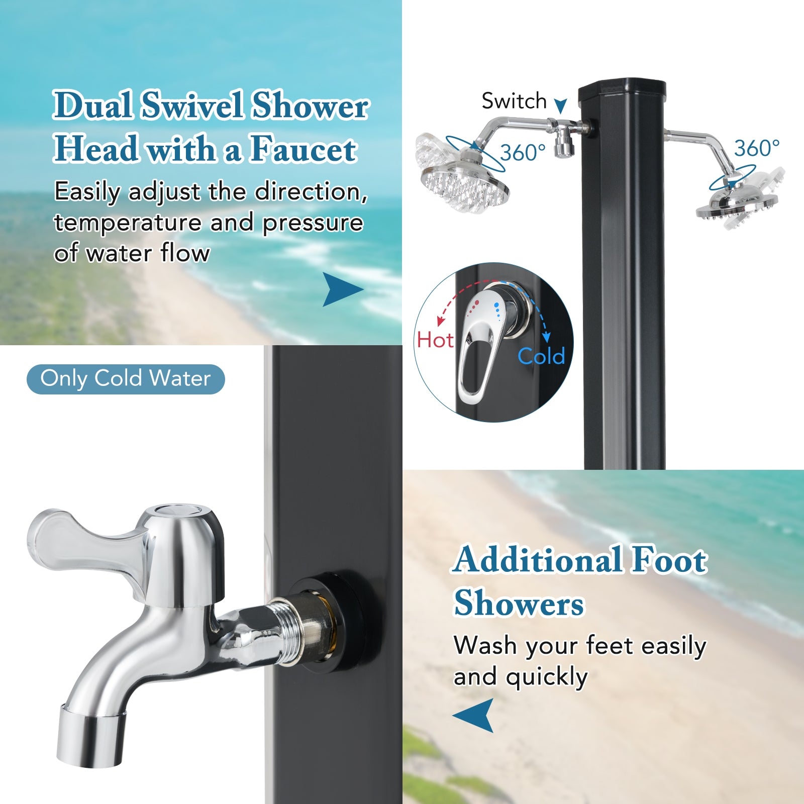 9.3 Gallon Solar Heated Outdoor Shower with Dual Shower Heads, Black Portable Toilets & Showers at Gallery Canada