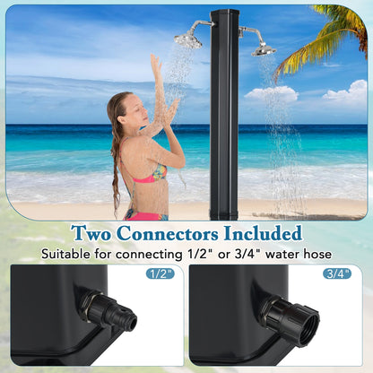 Douche solaire extérieure de 9,3 gallons, deux têtes de douche, noir