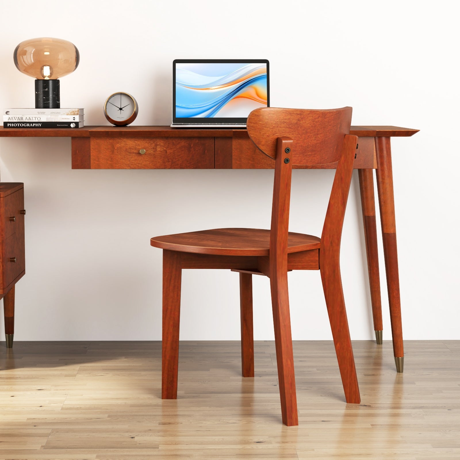 Solid Wood Dining Chair Set of 2 with Curved Backrest and Rubber Wood Frame, Espresso Dining Chairs at Gallery Canada