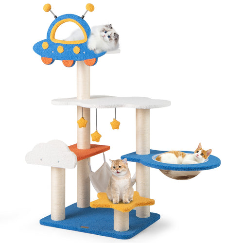 49 Inches Tall Cat Tree, UFO Top Perch, Space Capsule, Blue