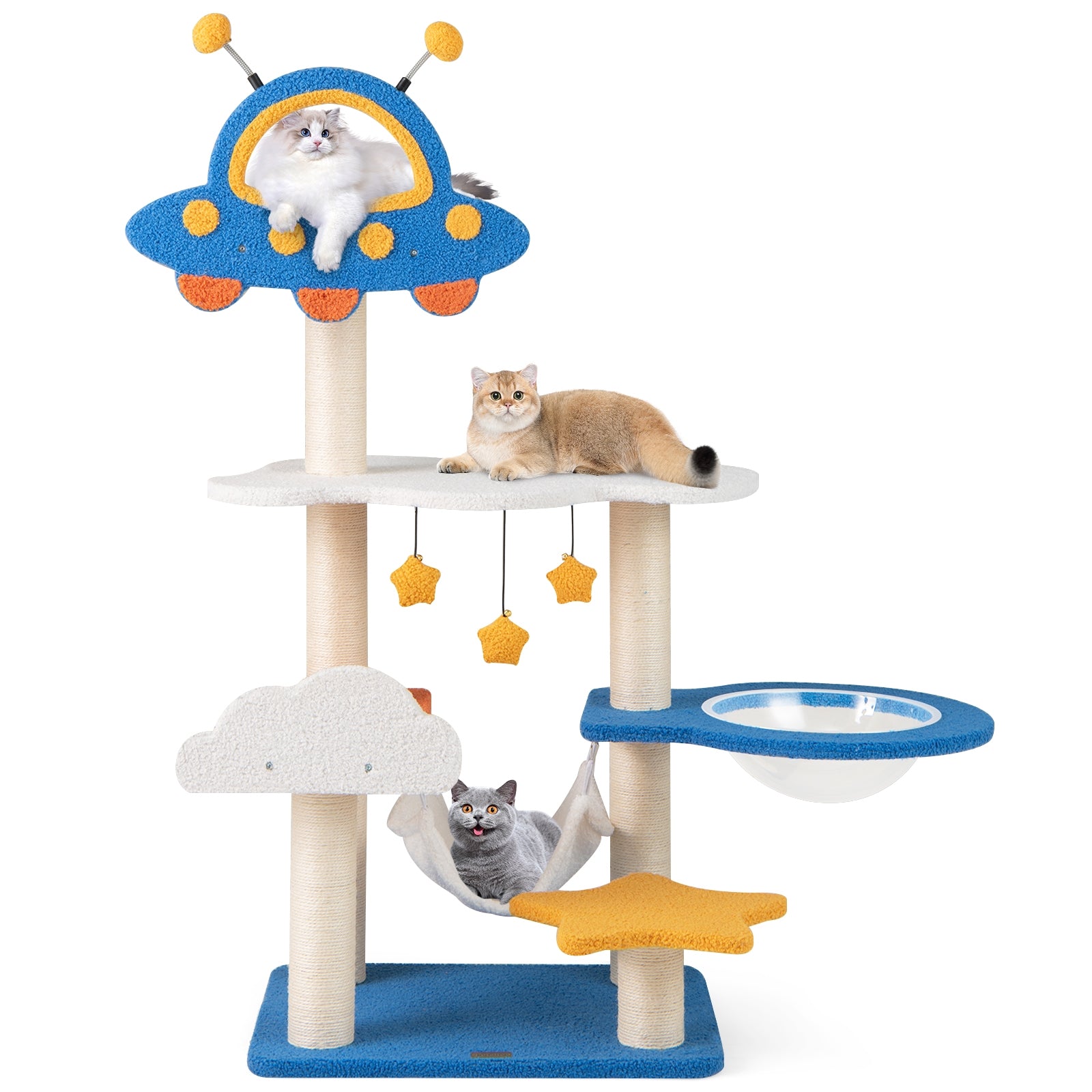 49 Inches Tall Cat Tree with UFO Top Perch Space Capsule and Sisal Scratching Posts, Blue Cat Trees Condos & Scratchers at Gallery Canada