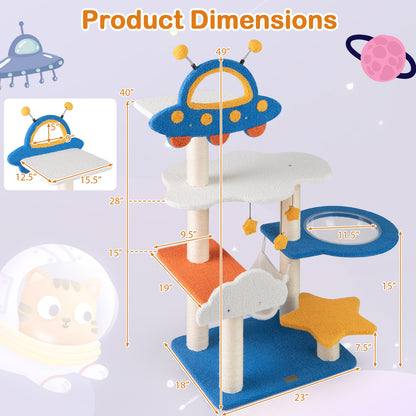 49 Inches Tall Cat Tree with UFO Top Perch Space Capsule and Sisal Scratching Posts, Blue Cat Trees Condos & Scratchers at Gallery Canada