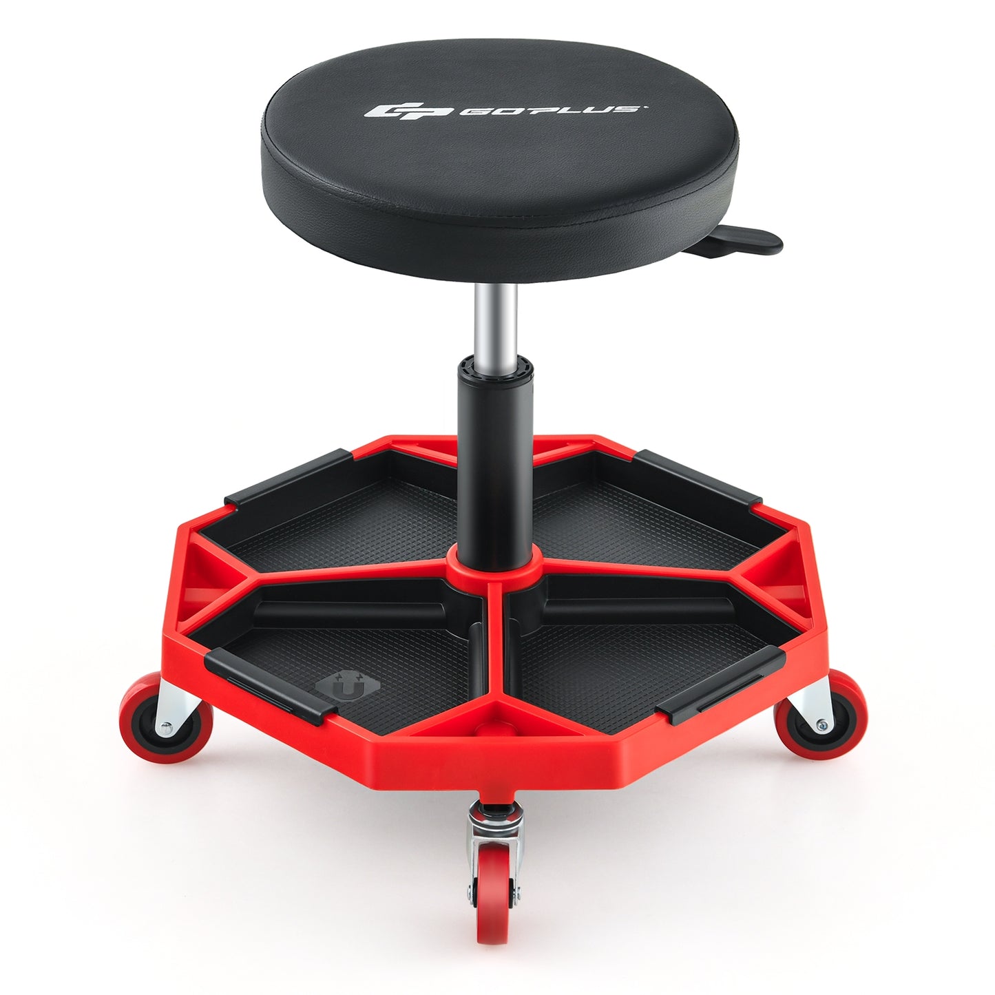330 LBS Capacity Pneumatic Rolling Mechanic Stool with Padded Seat, Red Garages Red at Gallery Canada