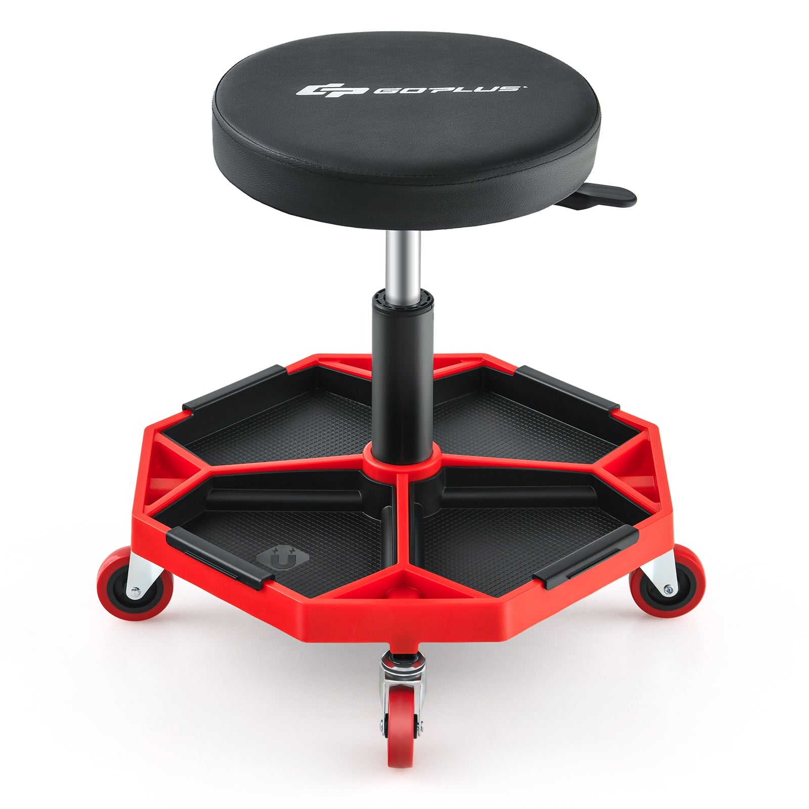 330 LBS Capacity Pneumatic Rolling Mechanic Stool with Padded Seat, Red Garages Red at Gallery Canada