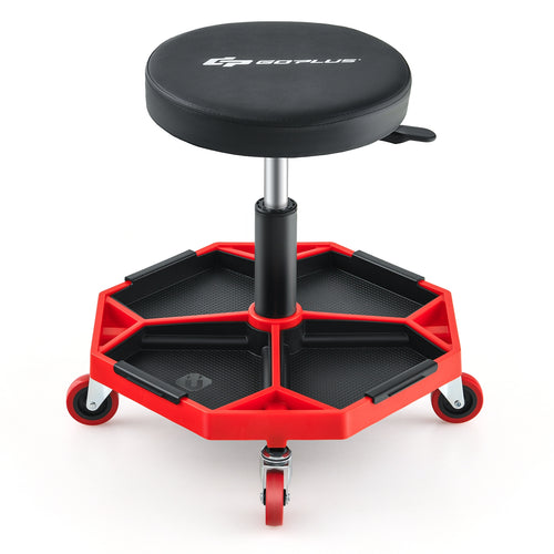330 LBS Capacity Pneumatic Rolling Mechanic Stool with Padded Seat, Red