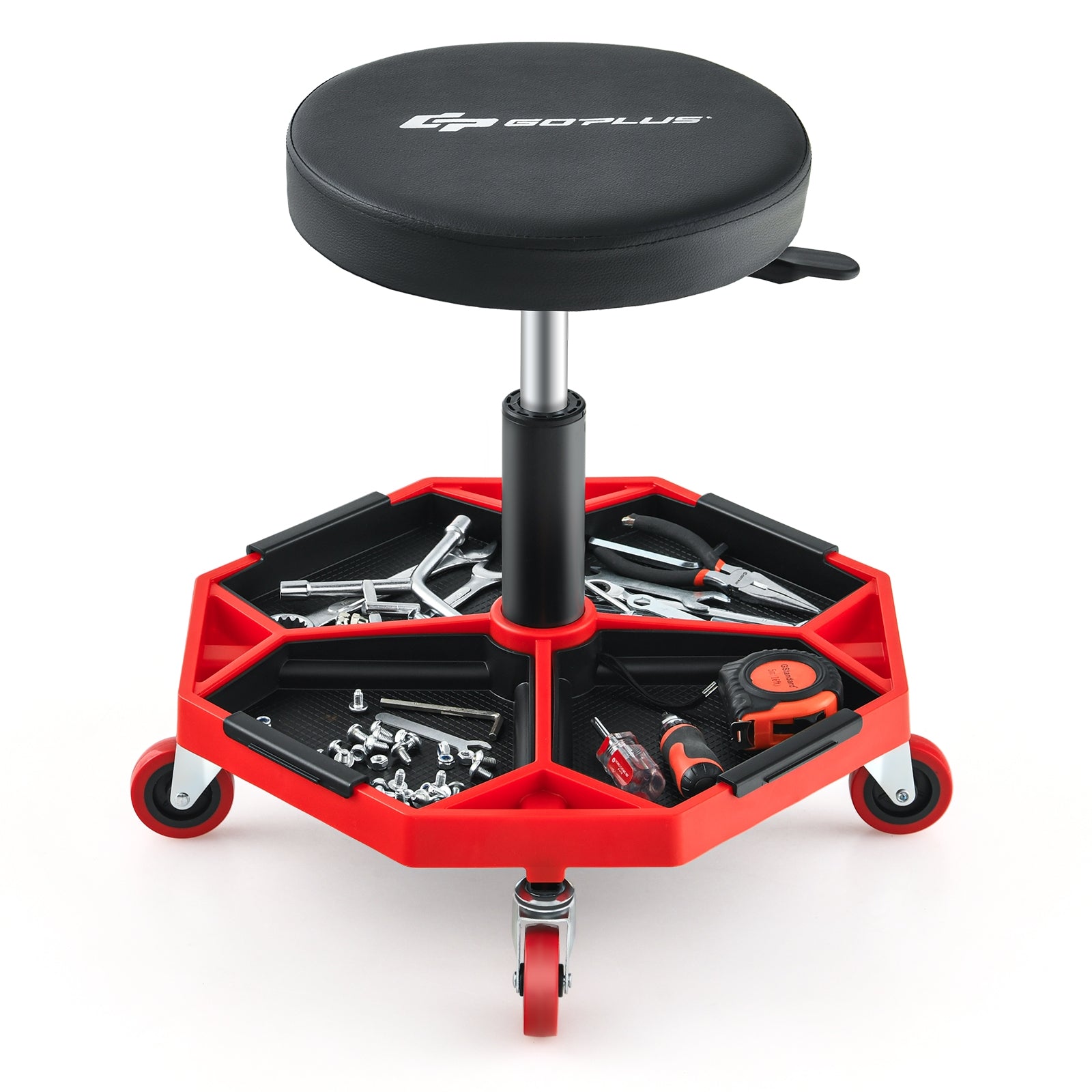 330 LBS Capacity Pneumatic Rolling Mechanic Stool with Padded Seat, Red Garages at Gallery Canada