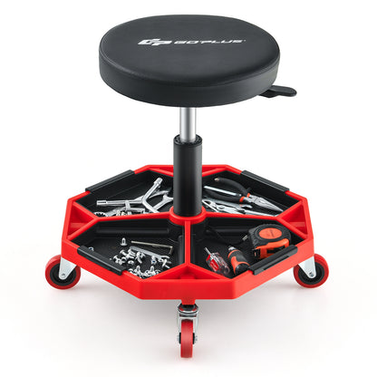 330 LBS Capacity Pneumatic Rolling Mechanic Stool with Padded Seat, Red Garages at Gallery Canada