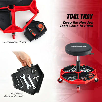 330 LBS Capacity Pneumatic Rolling Mechanic Stool with Padded Seat, Red Garages at Gallery Canada