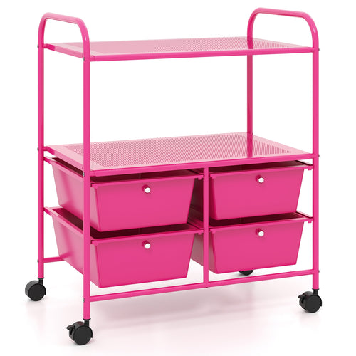 4 Drawer Rolling Storage Cart Rack, Pink