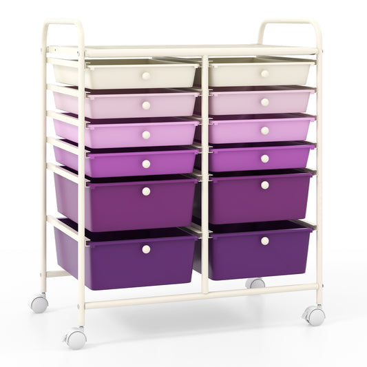 12-Drawer Rolling Storage Cart with Removable Drawers and Lockable Wheels, Purple File Cabinets Purple at Gallery Canada
