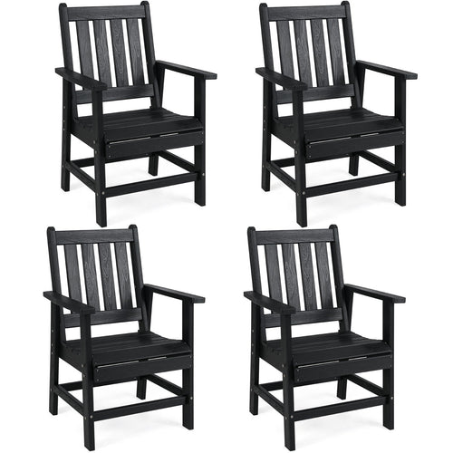 Set of 4 Patio Dining Chairs with Wide Armrests, Black
