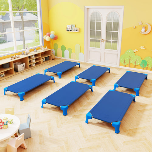 Portable 6 Pack Stackable Daycare Cots Sleeping Bed for Kids 53 Inch, Blue