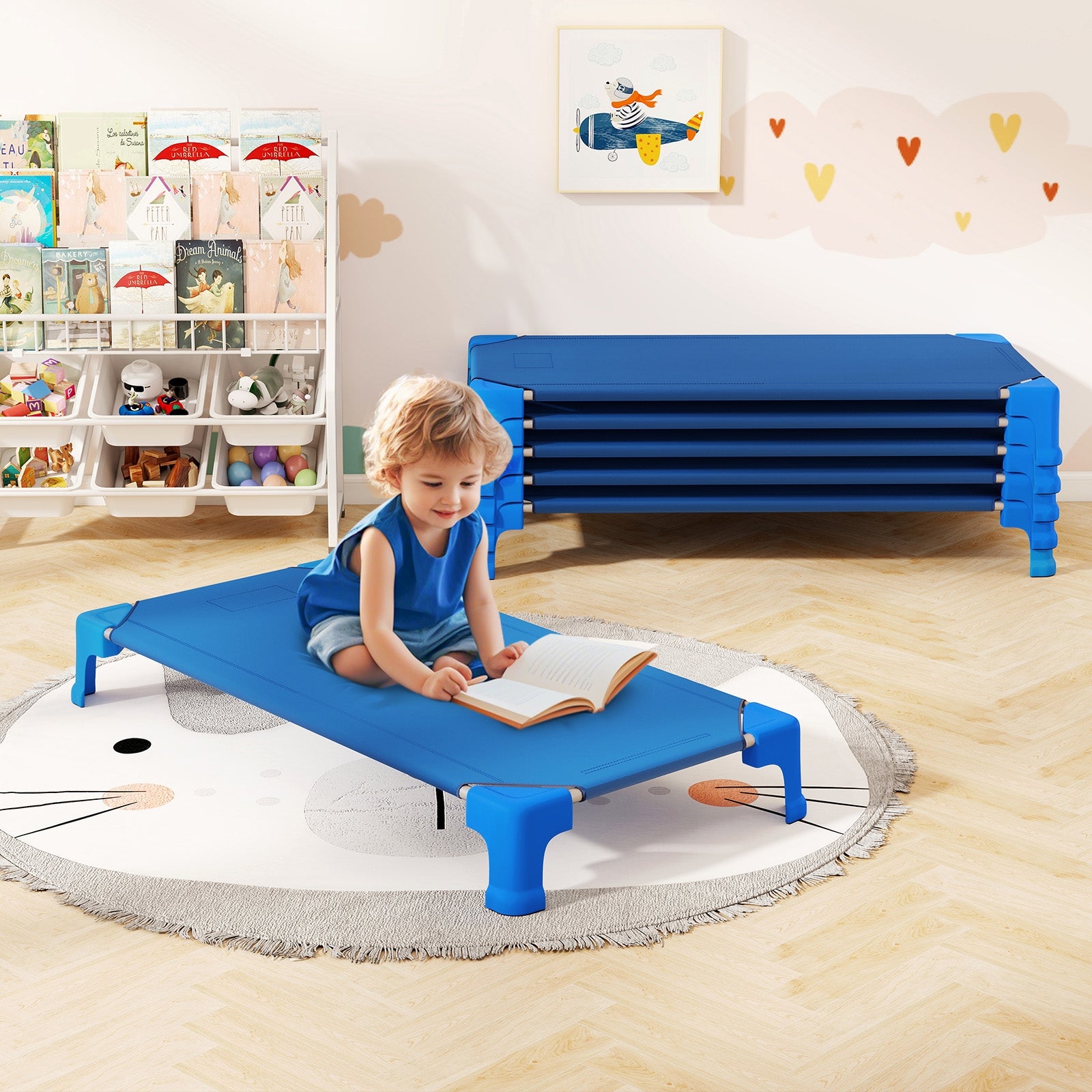 Portable Stackable Daycare Cot, 53 Inch, Blue Toddler Beds at Gallery Canada