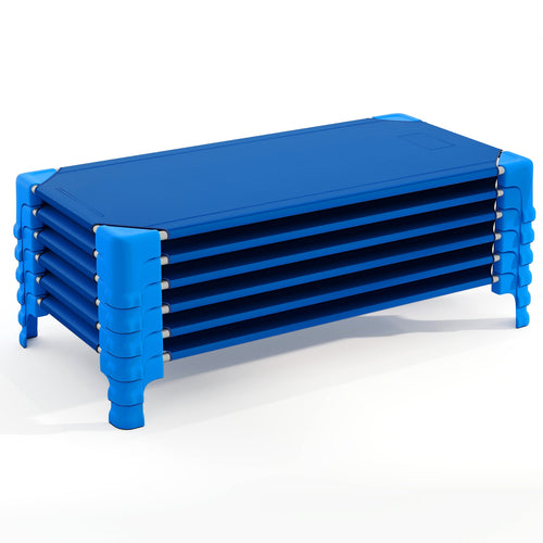 Portable 6 Pack Stackable Daycare Cots Sleeping Bed for Kids 53 Inch, Blue