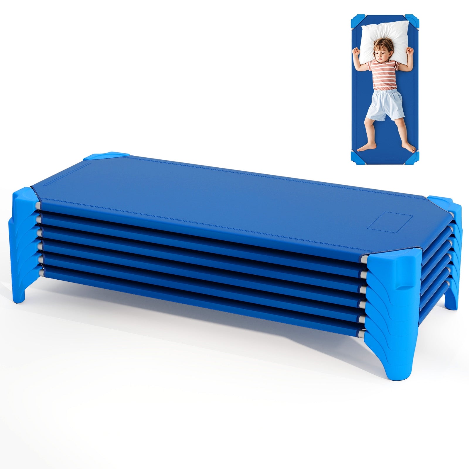 Portable 6 Pack Stackable Daycare Cots Sleeping Bed for Kids 52 Inch, Blue Toddler Beds at Gallery Canada