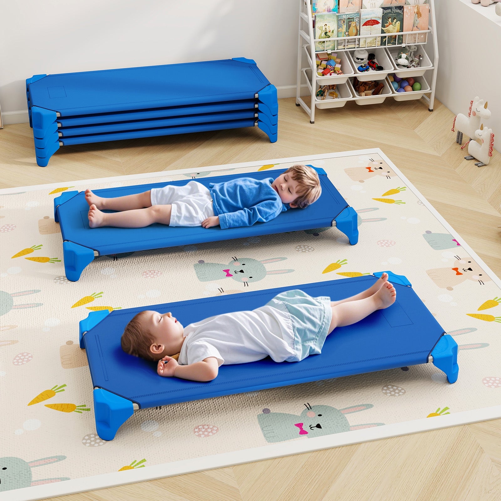 Portable 6 Pack Stackable Daycare Cots Sleeping Bed for Kids 52 Inch, Blue Toddler Beds at Gallery Canada