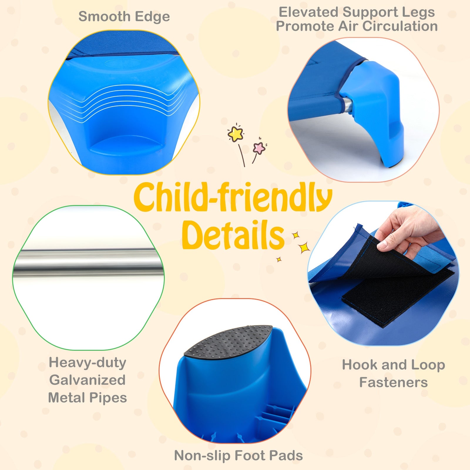 Portable 6 Pack Stackable Daycare Cots Sleeping Bed for Kids 52 Inch, Blue Toddler Beds at Gallery Canada