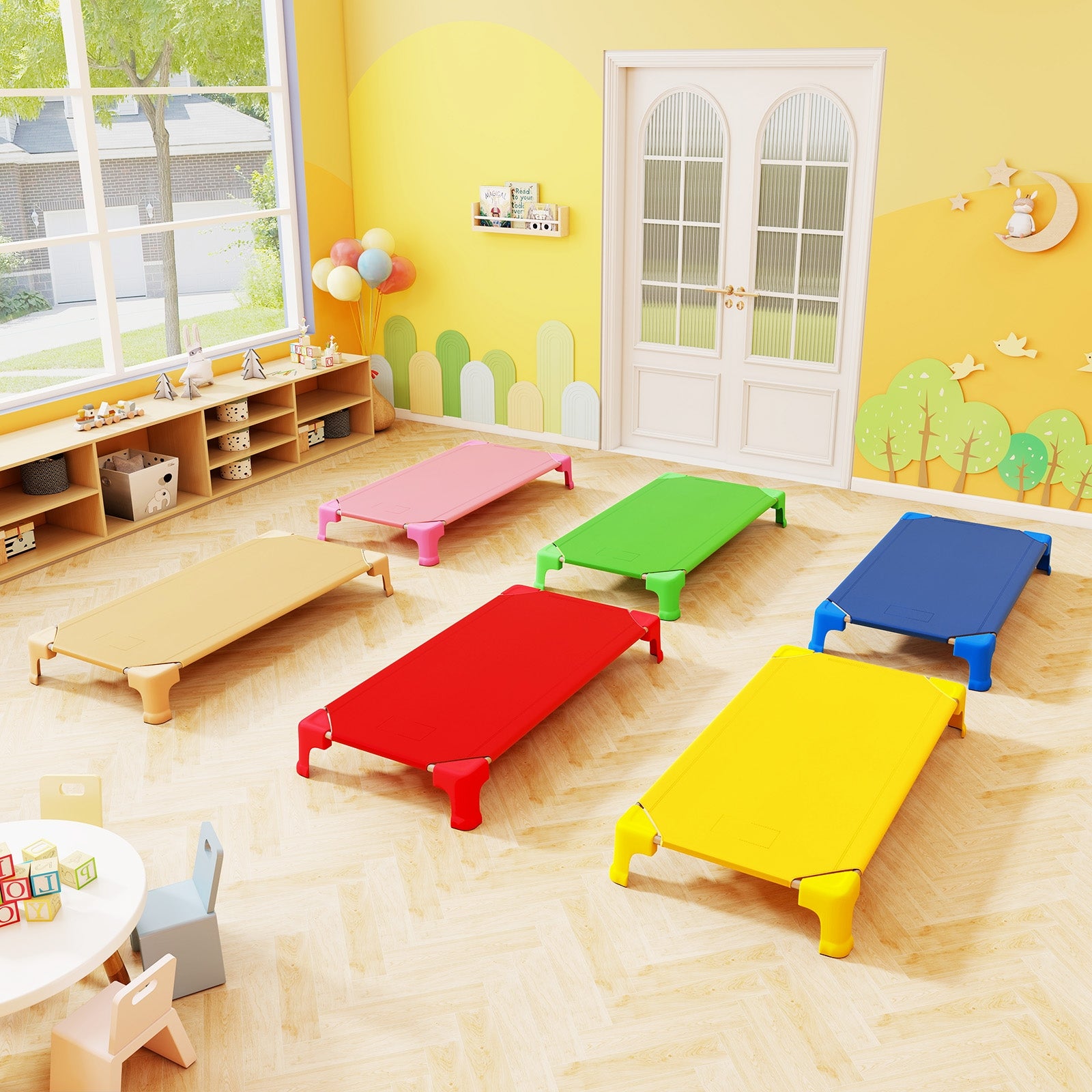 Portable 6 Pack Stackable Daycare Cots Sleeping Bed for Kids 53 Inch, Multicolor Toddler Beds at Gallery Canada