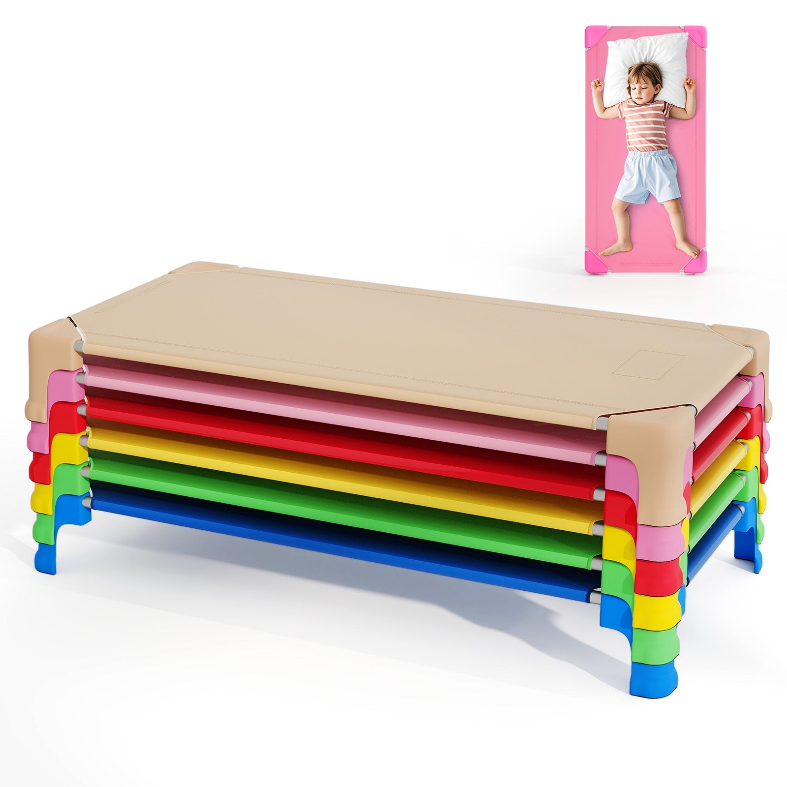 Portable 6 Pack Stackable Daycare Cots Sleeping Bed for Kids 53 Inch, Multicolor Toddler Beds at Gallery Canada