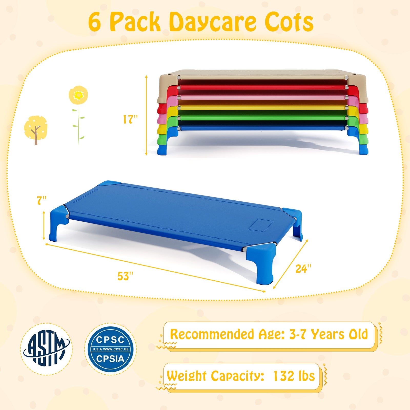 Portable 6 Pack Stackable Daycare Cots Sleeping Bed for Kids 53 Inch, Multicolor Toddler Beds at Gallery Canada