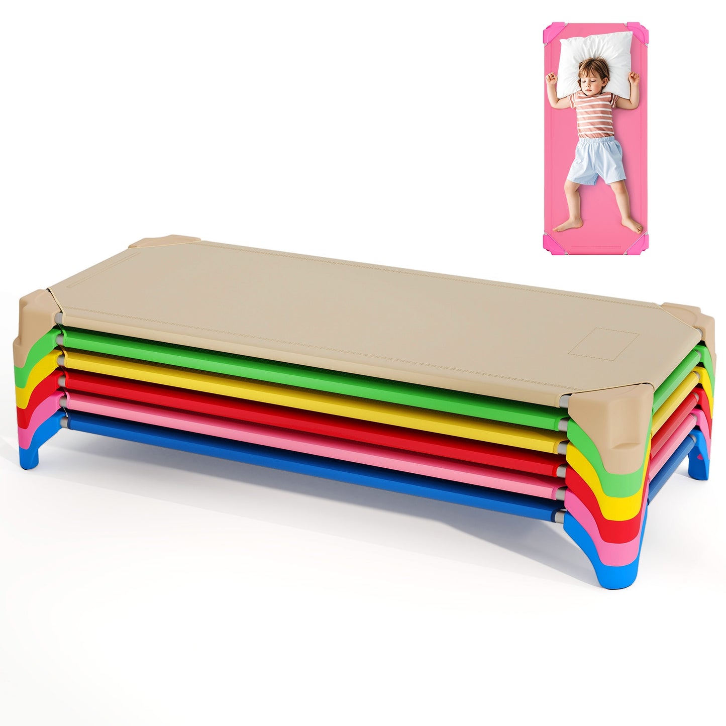 Portable 6 Pack Stackable Daycare Cots Sleeping Bed for Kids 52 Inch, Multicolor Toddler Beds at Gallery Canada