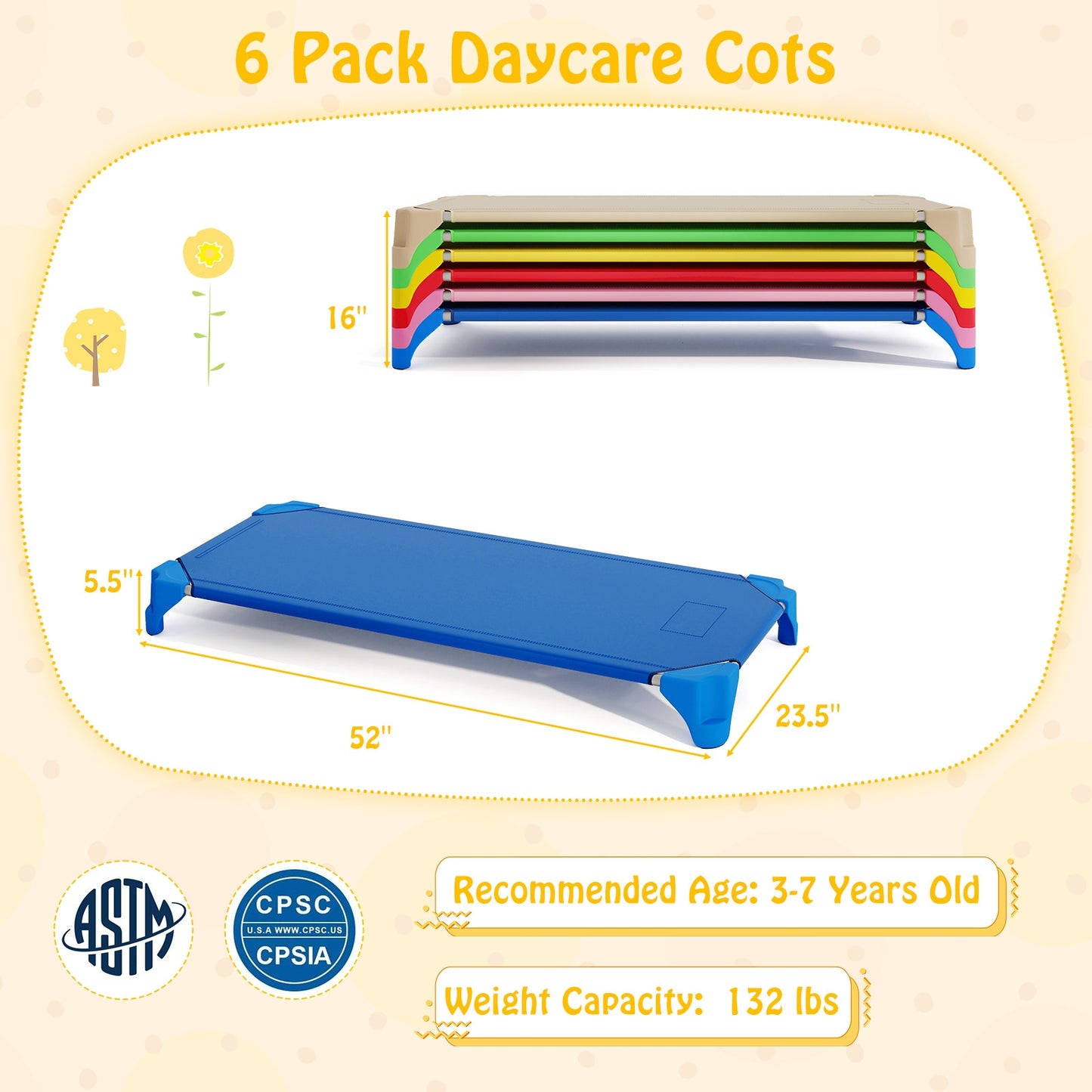 Portable 6 Pack Stackable Daycare Cots Sleeping Bed for Kids 52 Inch, Multicolor Toddler Beds at Gallery Canada
