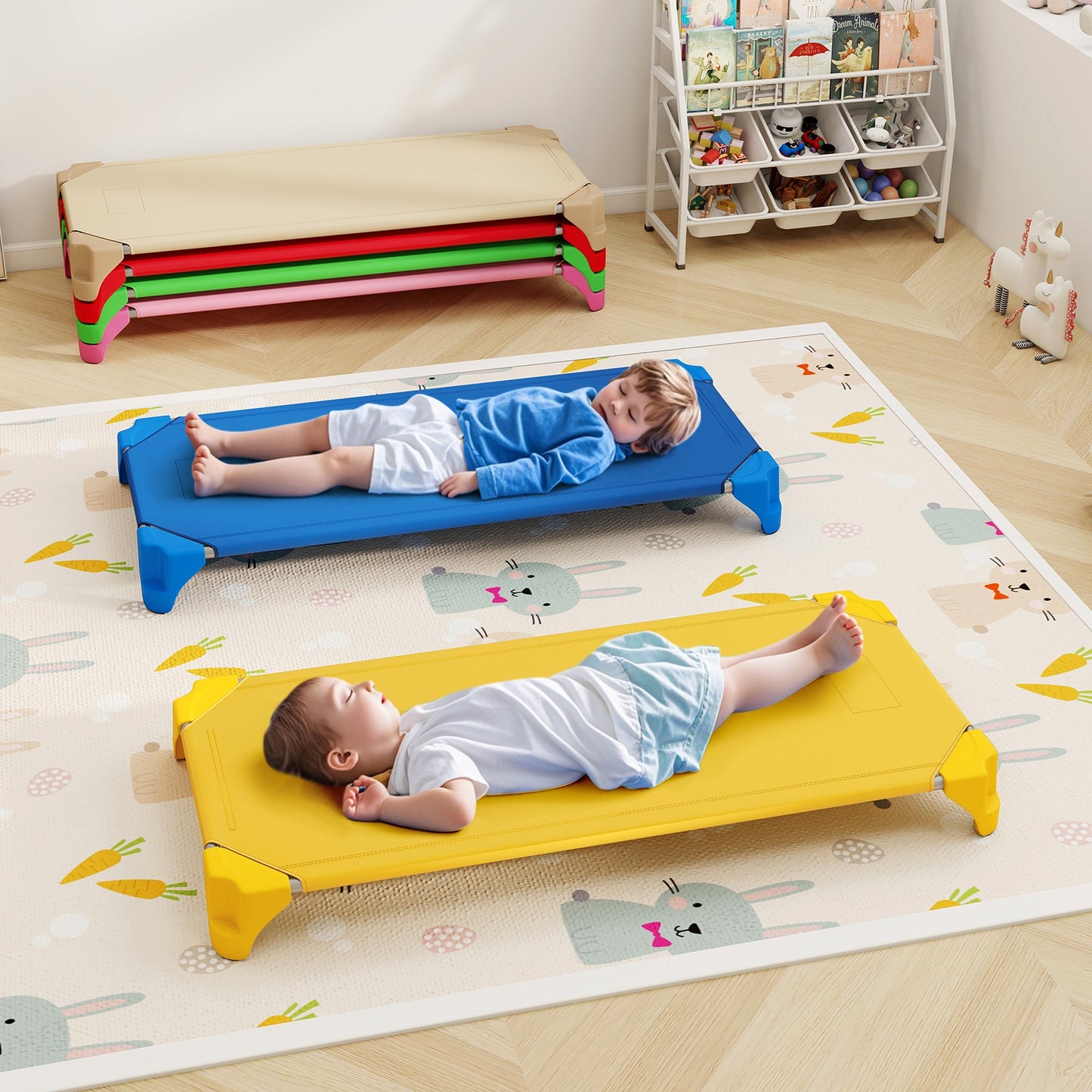 Portable 6 Pack Stackable Daycare Cots Sleeping Bed for Kids 52 Inch, Multicolor Toddler Beds at Gallery Canada