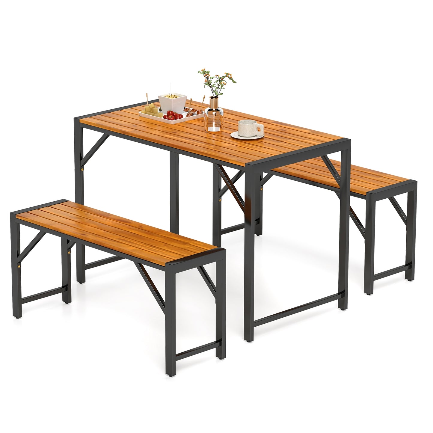 3-Piece Patio Dining Set, Picnic Table And 2 Benches, Natural Patio Dining Sets at Gallery Canada