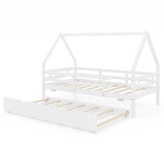 Twin House Bed With Trundle, Fence Rail, White Trundle Bed Frame White at Gallery Canada