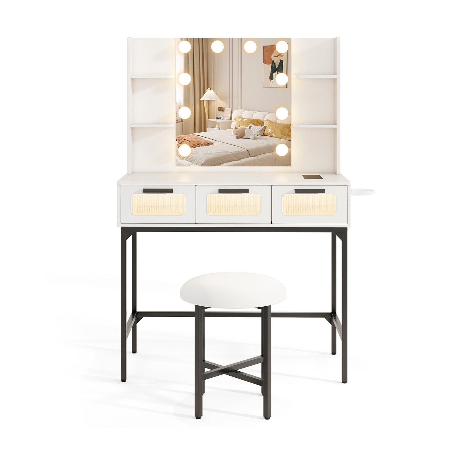 Bedroom Makeup Vanity Desk with Hollywood Mirror and Lights, White Makeup Vanities at Gallery Canada