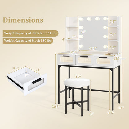 Bedroom Makeup Vanity Desk with Hollywood Mirror and Lights, White Makeup Vanities at Gallery Canada