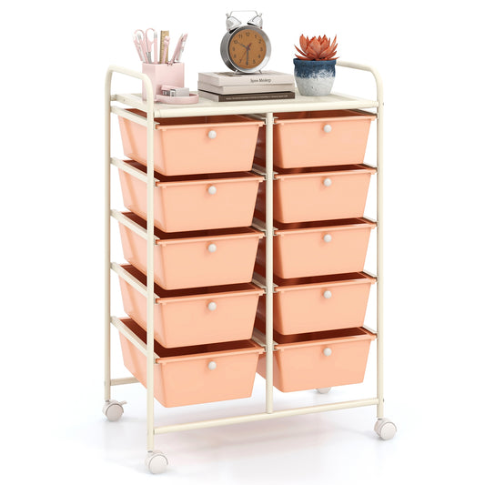 10-Drawer Rolling Storage Cart, Peach File Cabinets Peach at Gallery Canada