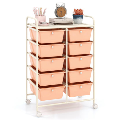 10-Drawer Rolling Storage Cart, Peach File Cabinets Peach at Gallery Canada
