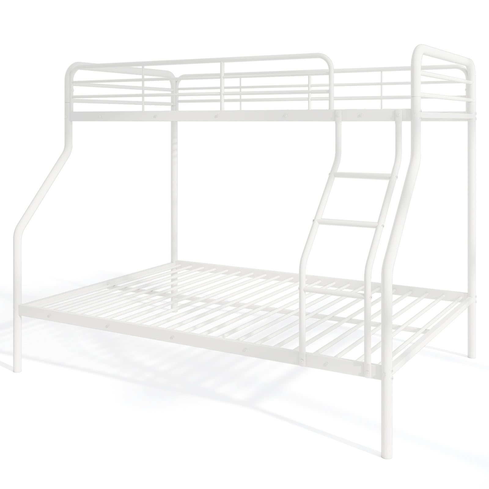 Twin Over Full Bunk Bed, With Ladder And Guardrails, White Bunk Bed Frame White at Gallery Canada