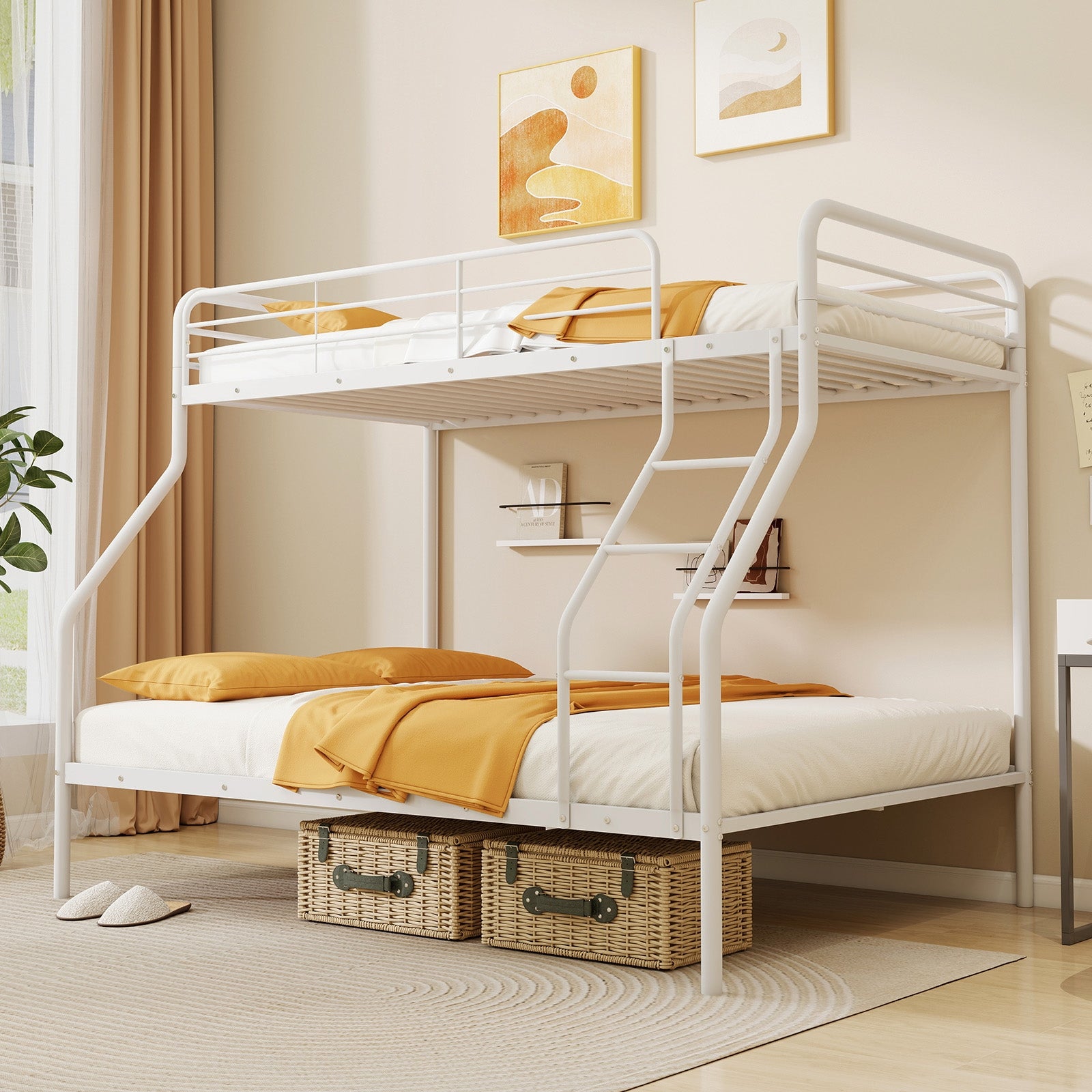 Twin Over Full Bunk Bed, With Ladder And Guardrails, White Bunk Bed Frame at Gallery Canada