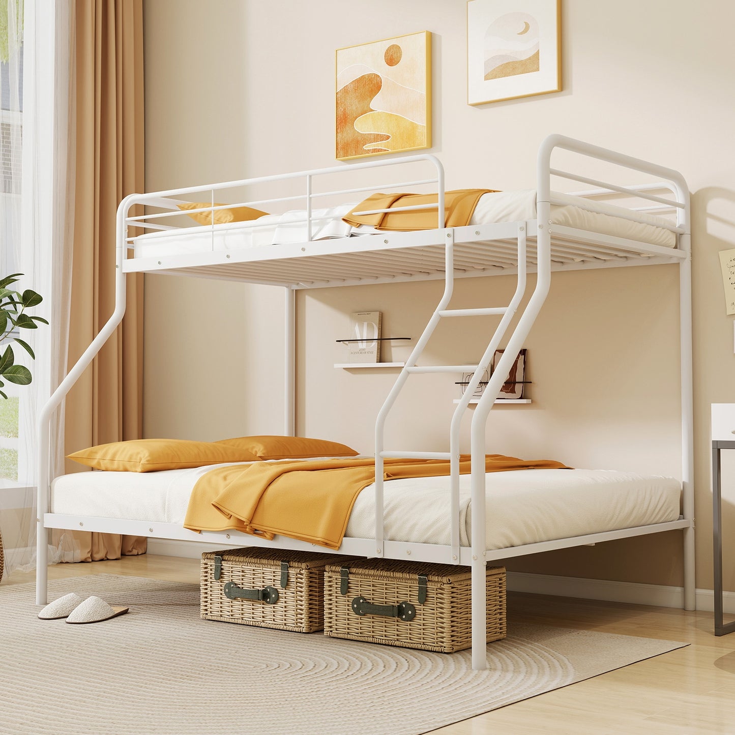 Twin Over Full Bunk Bed, With Ladder And Guardrails, White Bunk Bed Frame at Gallery Canada