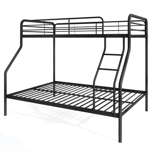 Twin Over Full Bunk Bed, With Ladder And Guardrails, Black