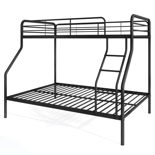 Twin Over Full Bunk Bed, With Ladder And Guardrails, Black